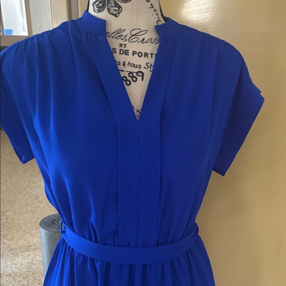 Monteau Cobalt Blue V-Neck Belted Mini Dress - Picture 5 of 5